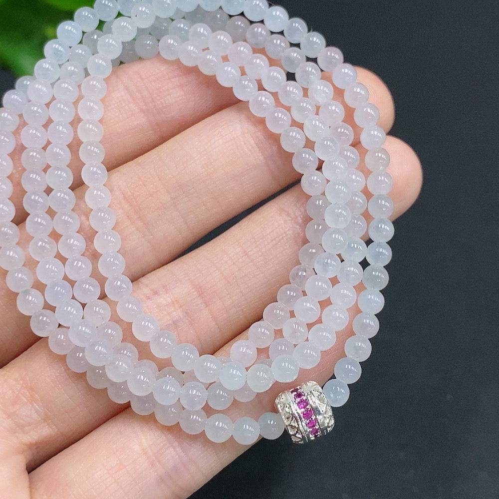 Jadeite bead necklace by HUILIU HQ with 3.7mm jade beads, non-gold inlaid, total weight approx. 17.4g, natural jade jewelry piece.