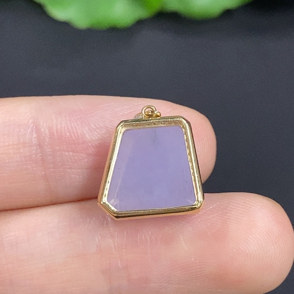 Jadeite freeform inlaid pendant with 18K gold accents and diamond details, elegant necklace from HKHQ.