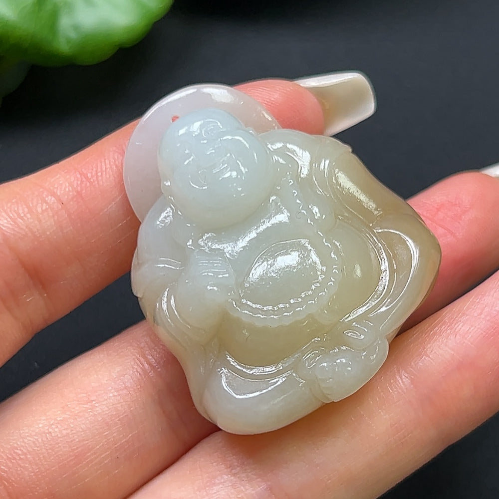 Hetian Jade Buddha pendant necklace featuring a carved jade Buddha charm on a delicate chain, crafted by HKHQ.