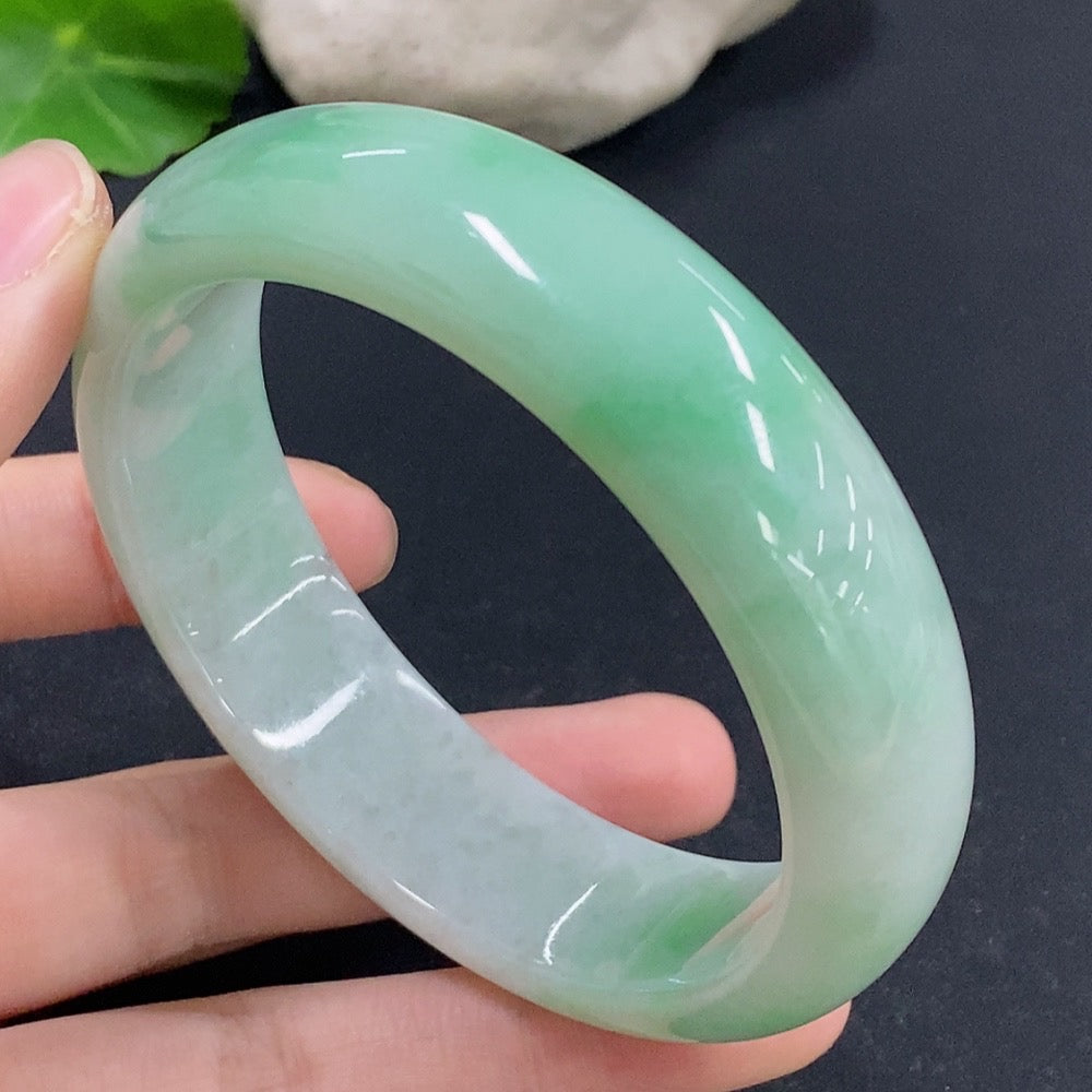 Jadeite round bracelet with size 58.8, weighing approximately 74.38g, crafted by HKHQ, featuring smooth, polished jade stones.
