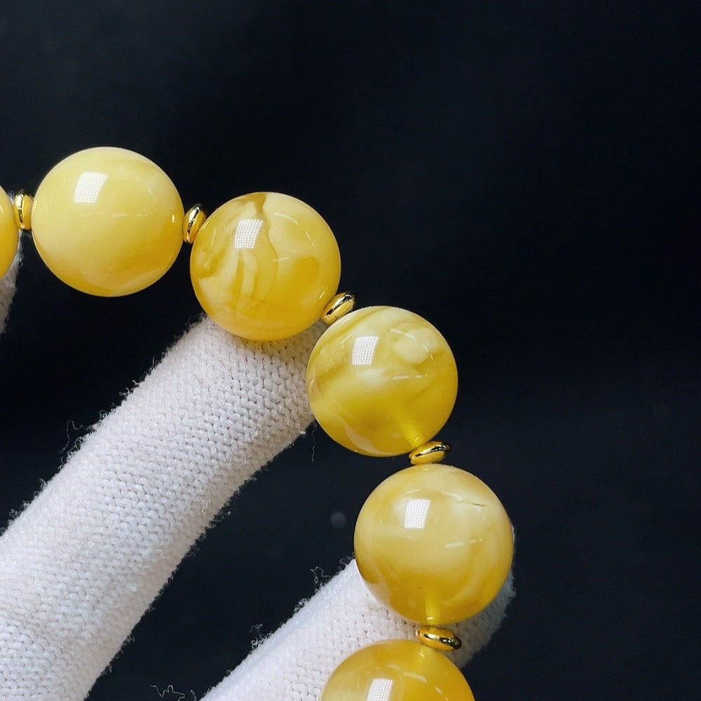 Amber Beeswax Bracelet with Partial Visible Repairs, Non-Natural Accent Stones, Non-Metal, Includes Cord, Total Weight Approx. 51.4g, Size ~16.5mm