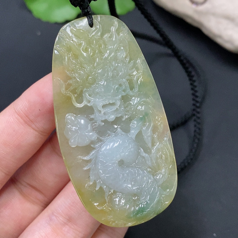 Jadeite Dragon Pendant Total Weight Approx. 31.22g (Including Rope)