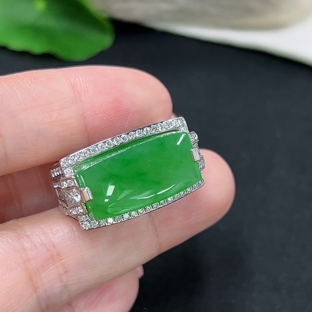 Jadeite Plain Pendant Ring 18k with Diamond Accents
