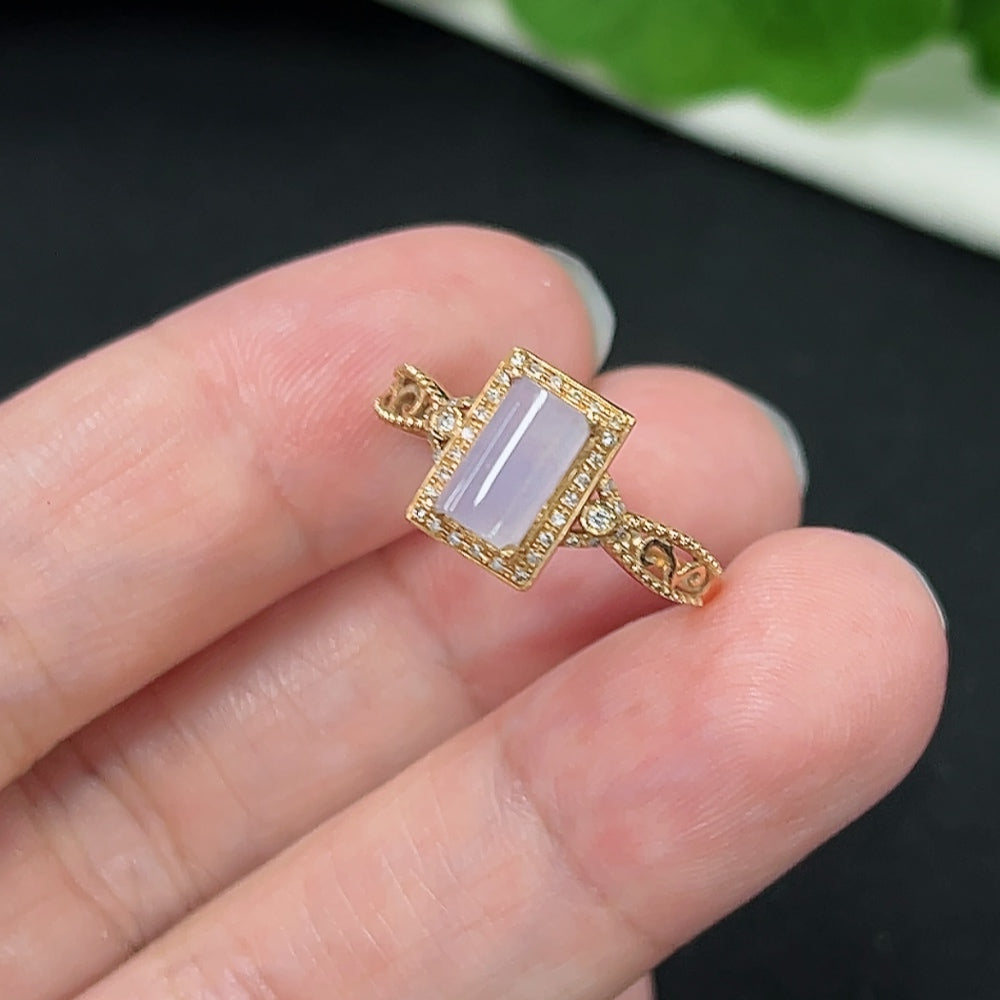 Jadeite Inlaid Ring in 18K Gold (With Diamond Accents)