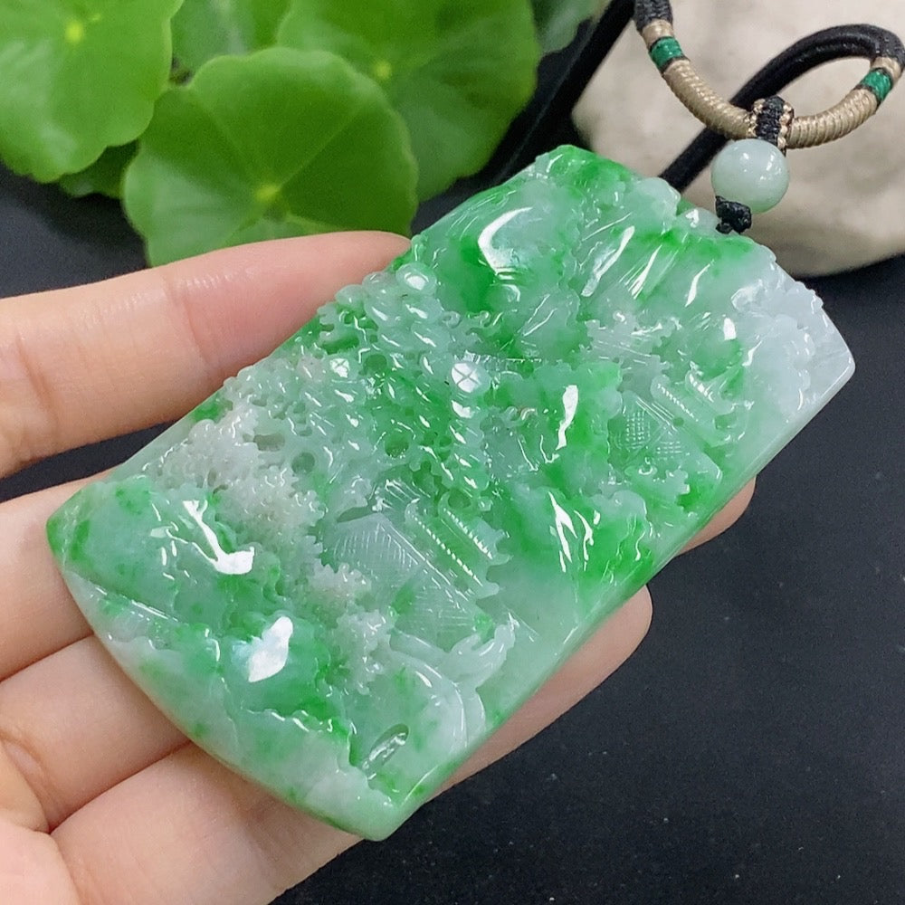 Jadeite landscape pendant with a (including rope weight)