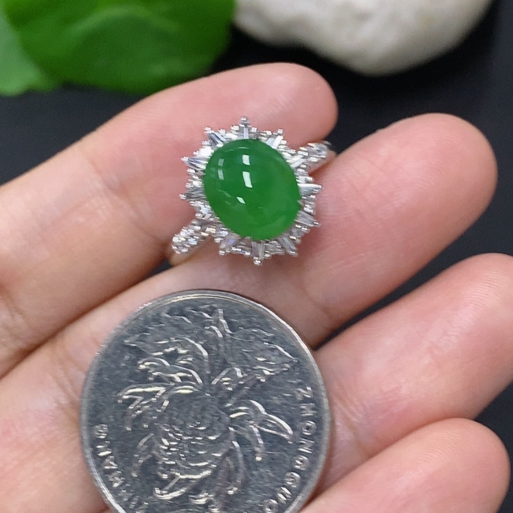 Jadeite Cabochon Ring in 18K Gold (with Diamond Accents)