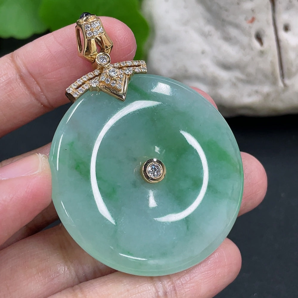 Jadeite Peace Knot Pendant with 18K Gold Clasp and Diamond Accents