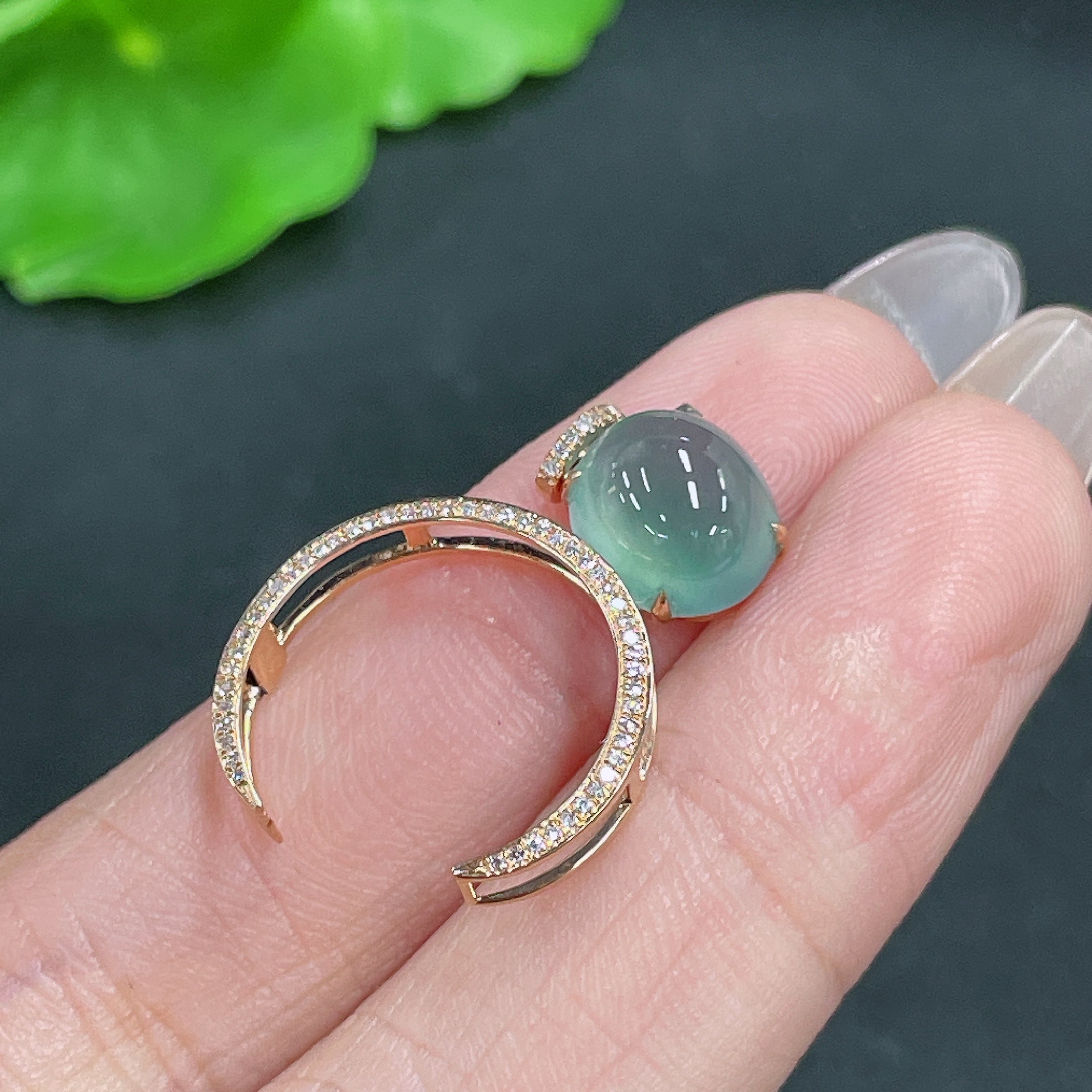 Jadeite Pendant 18k Gold Set with Diamonds (Dual-purpose Ring) Total Weight Approx. 1.82g