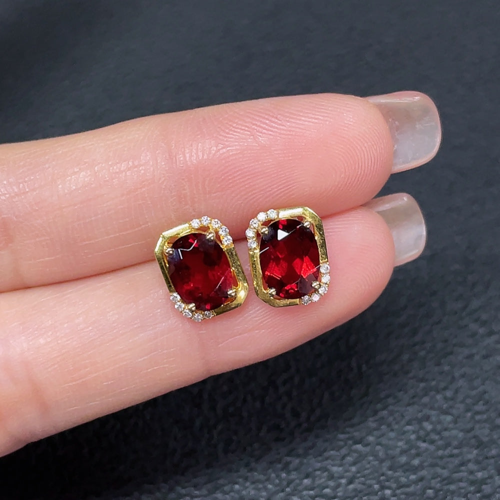 18k Garnet Earrings with Diamond Accents, Total Weight Approx. 2.09g