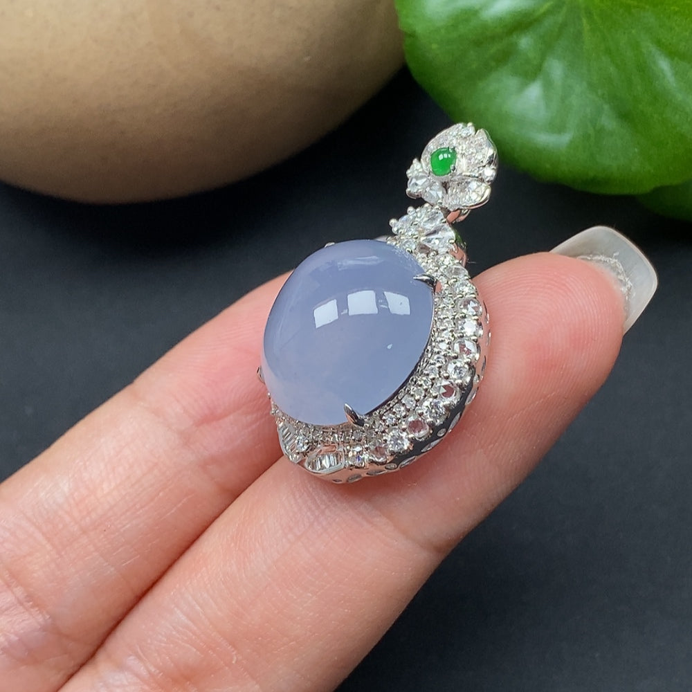 Jadeite Pendant with Diamond Accents, Cabochon Cut, 18K Gold