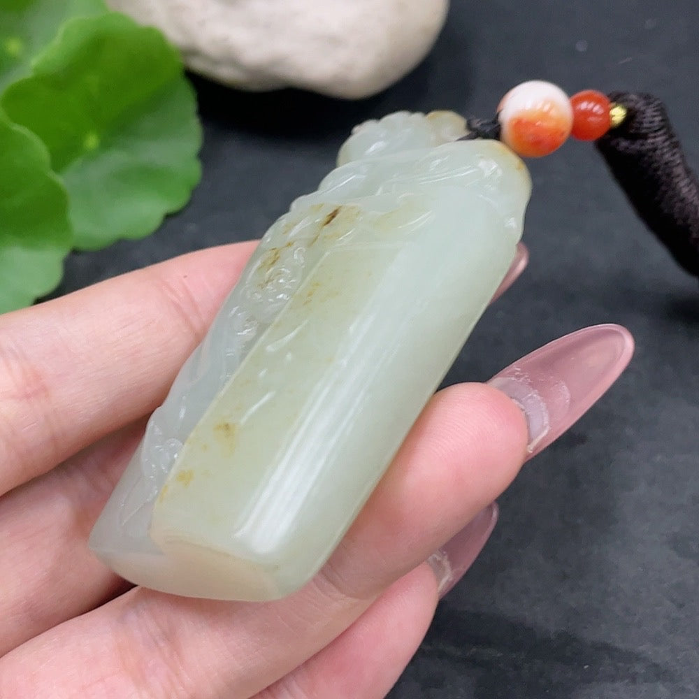 Hetian Jade Pendant Antique Style Undetermined Skin Color Origin Total Weight (including rope) Approx. 74.3g
