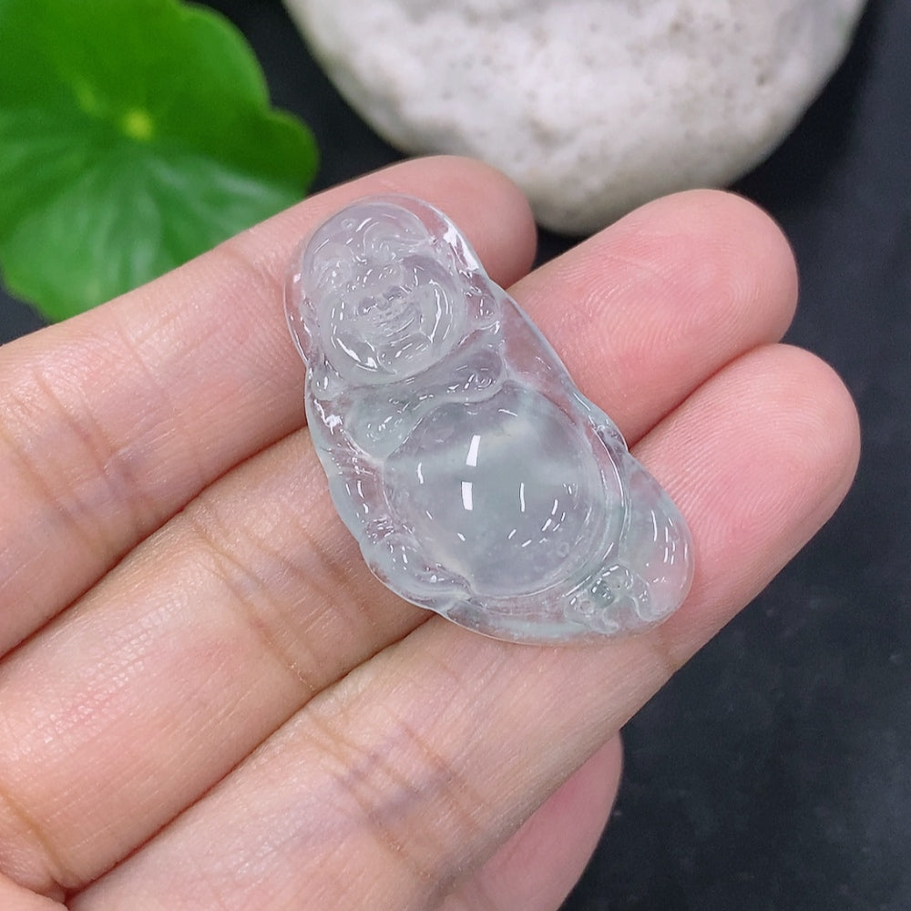 Jadeite Smiling Buddha pendant necklace with 5g weight, featuring a carved smiling Buddha pendant in vibrant jadeite on a necklace chain.