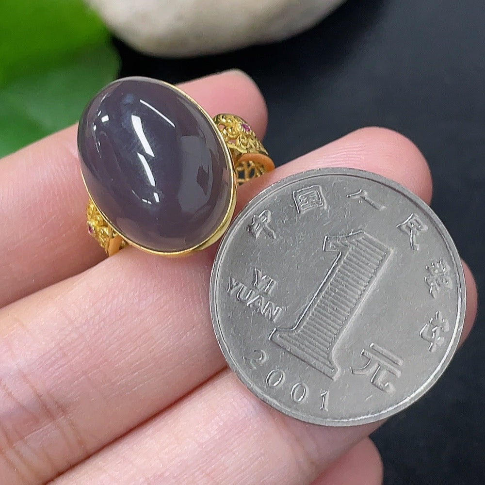 Hetian Jade Inlaid Ring 18k Gold