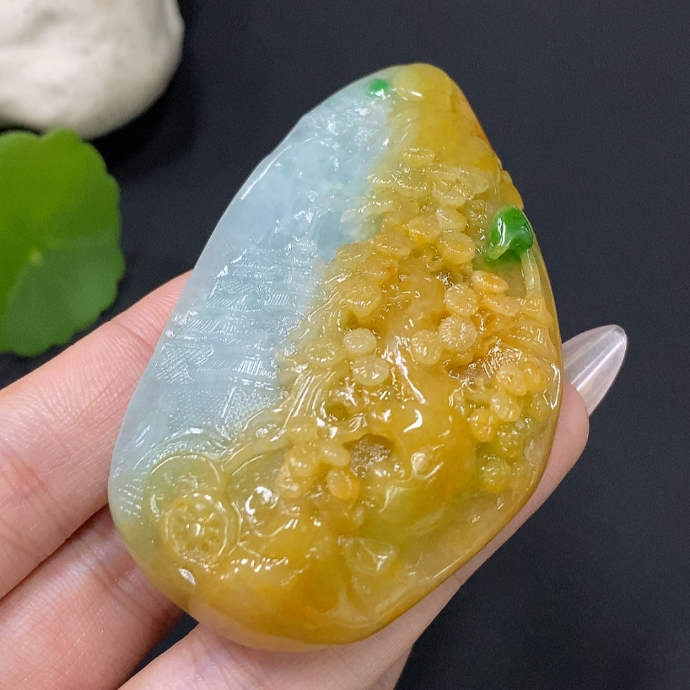 Jadeite Landscape Pendant . Color Origin Undetermined | Huiliu Certified