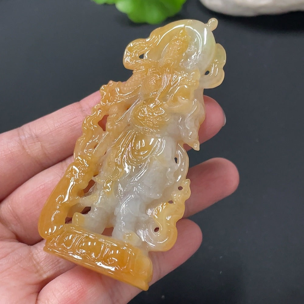 Jadeite Guan Gong pendant, approximately, undetermined color origin | Huiliu Certified