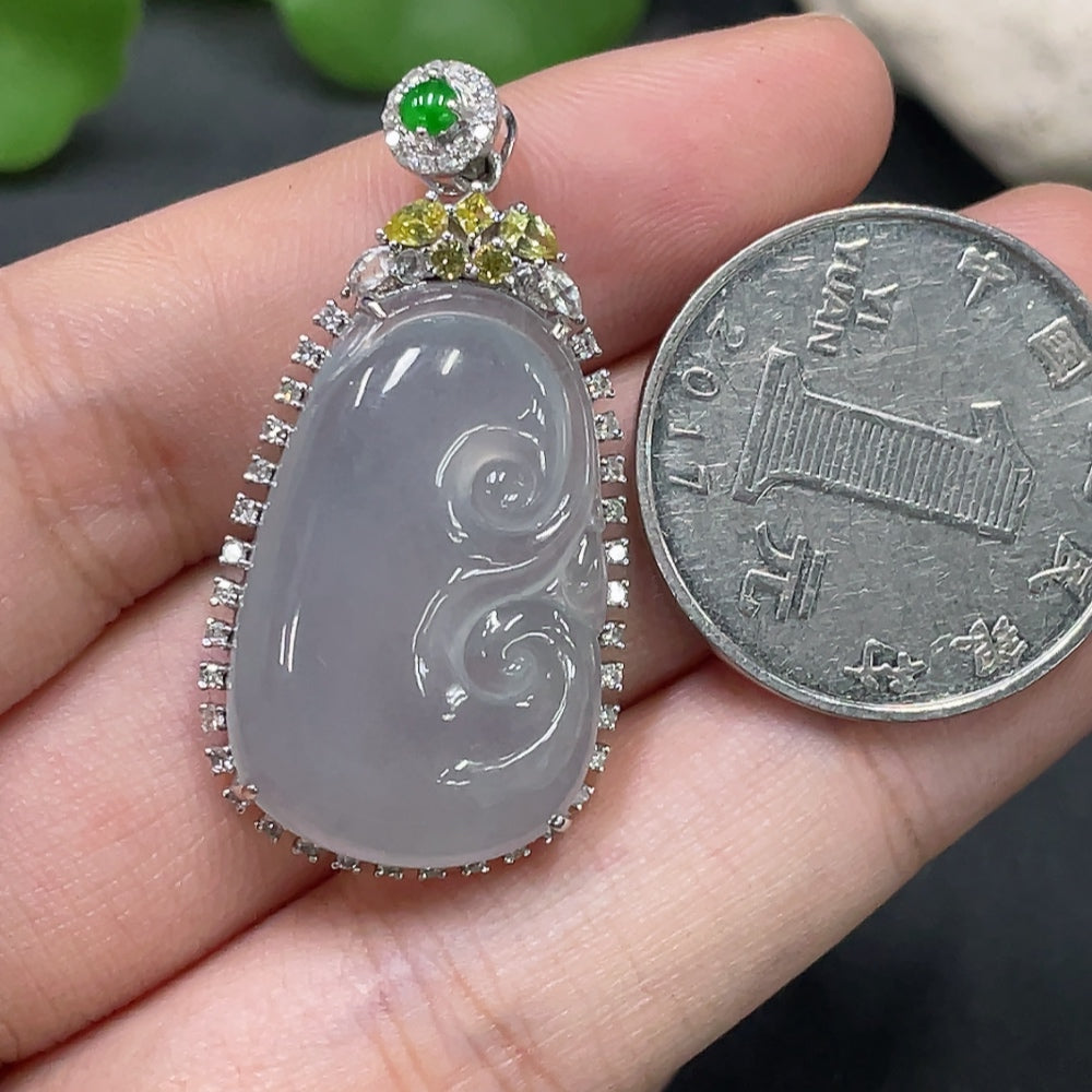 Jadeite Ruyi Inlay Piece 18k Gold Inlaid Total Weight Approx. 6.93g