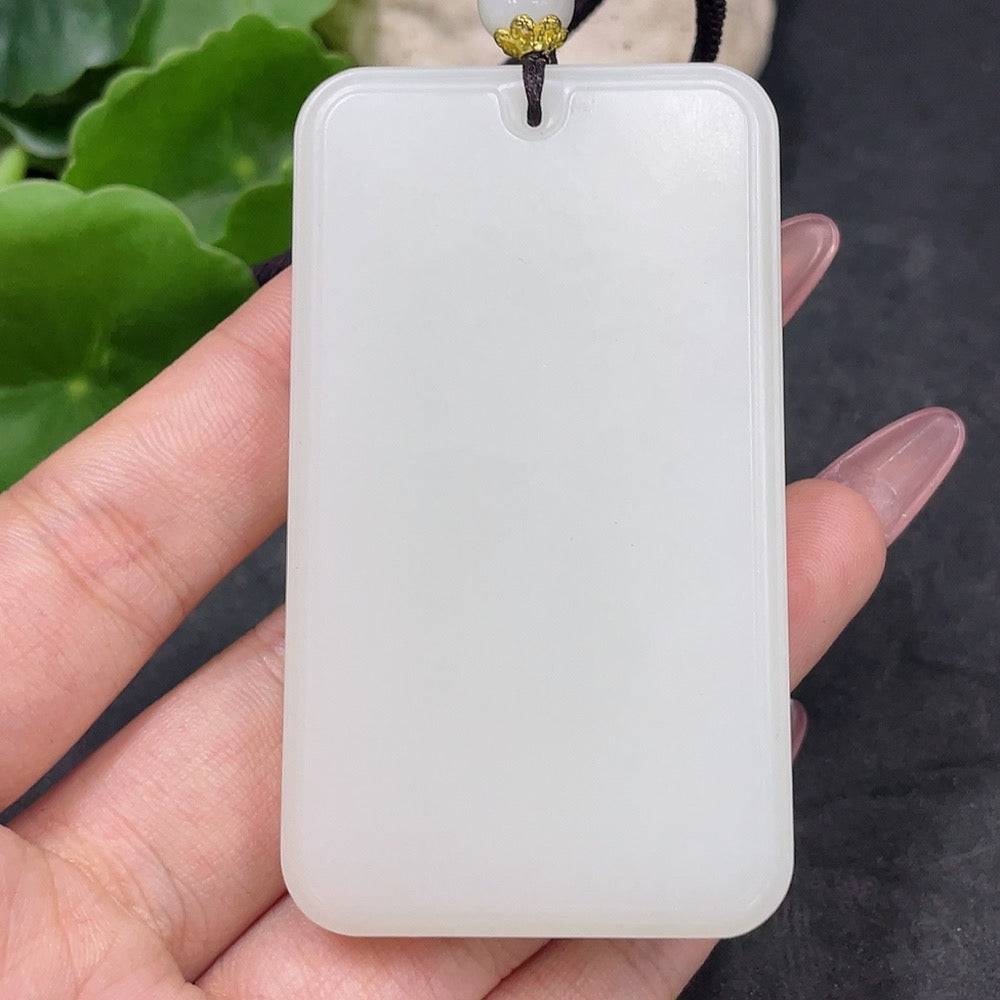 Huiliu HQ Hetian Jade plain pendant, handcrafted smooth jade jewelry piece, showcasing natural light green color and polished finish.