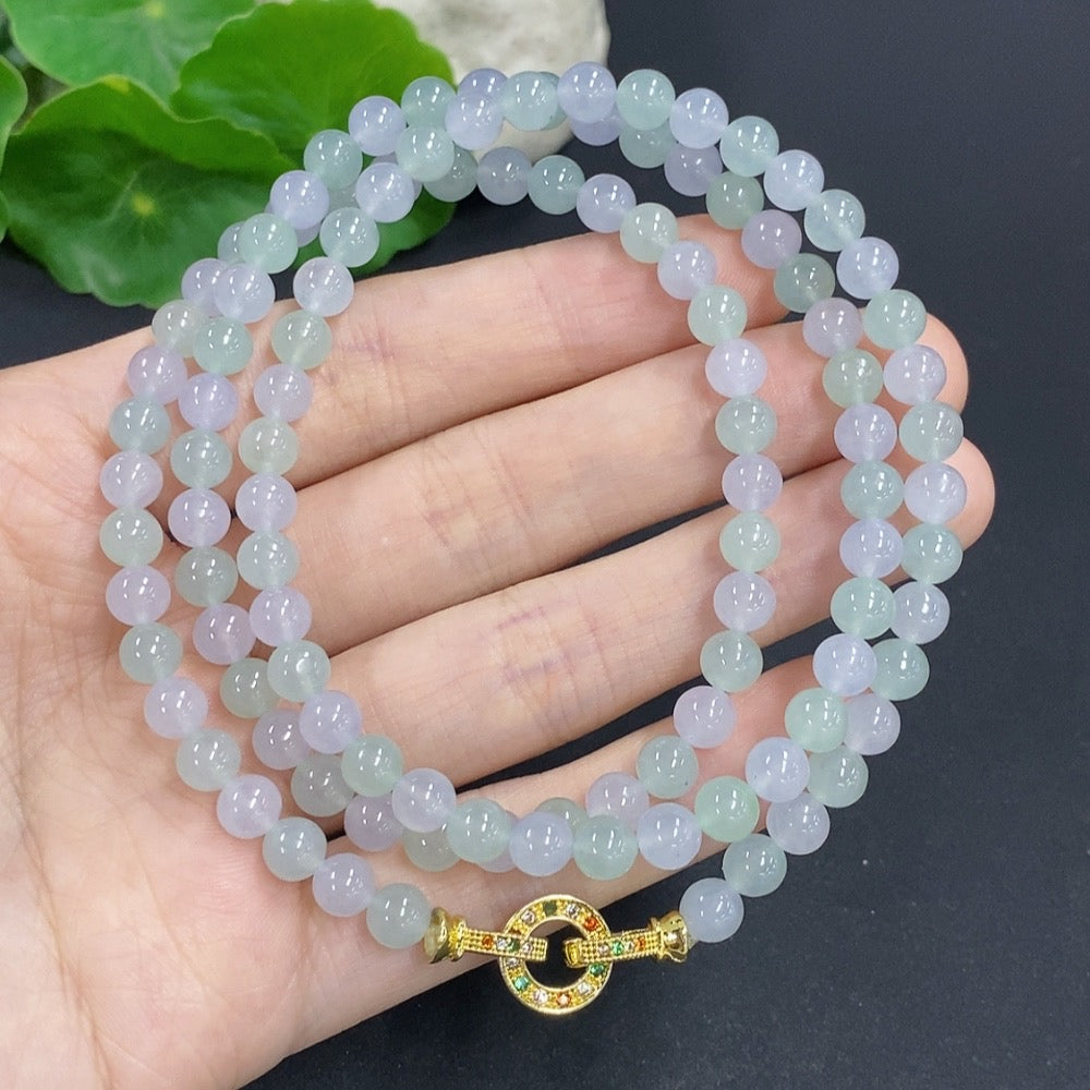 Jadeite Bead Necklace Non-Gold Total Weight Approx. 37g Size 5.5mm Contains Minor Colored Polishing Powder
