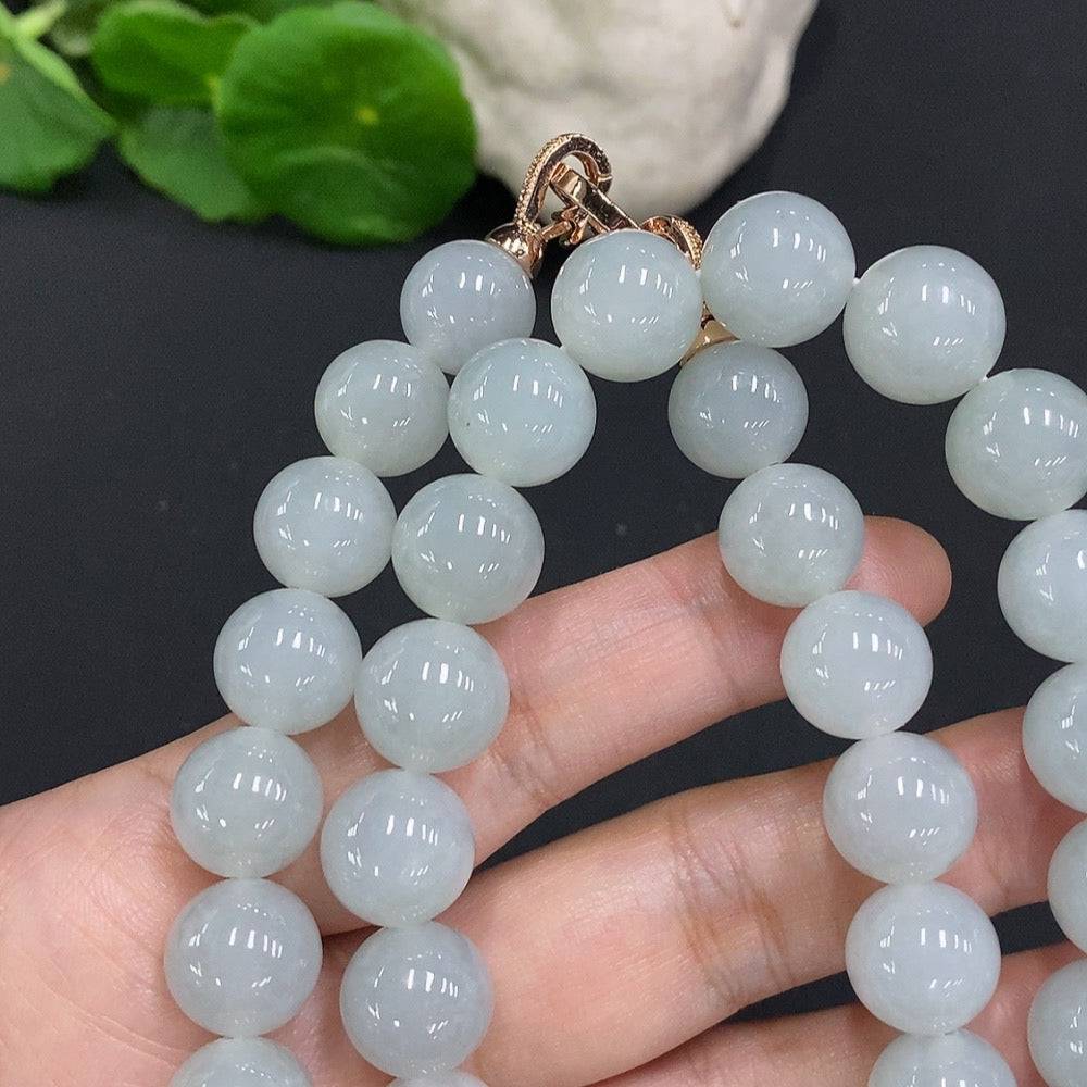 HUILIU HQ jadeite beaded necklace with 11.9mm beads, non-gold, weighing approximately 131.5g, showcasing smooth green jade beads.