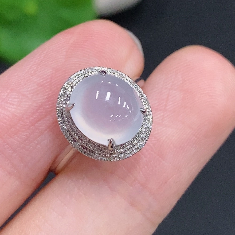 Jadeite Cabochon Ring 18k Gold Total Weight Approx. 2.1g Size 9 With Diamond Accents