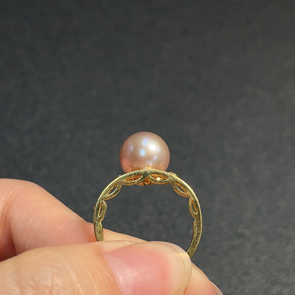 Pearl Ring 37% Gold Content Non-Diamond Total Weight Approx. 2.78g Stone 9.3mm Size 11.5