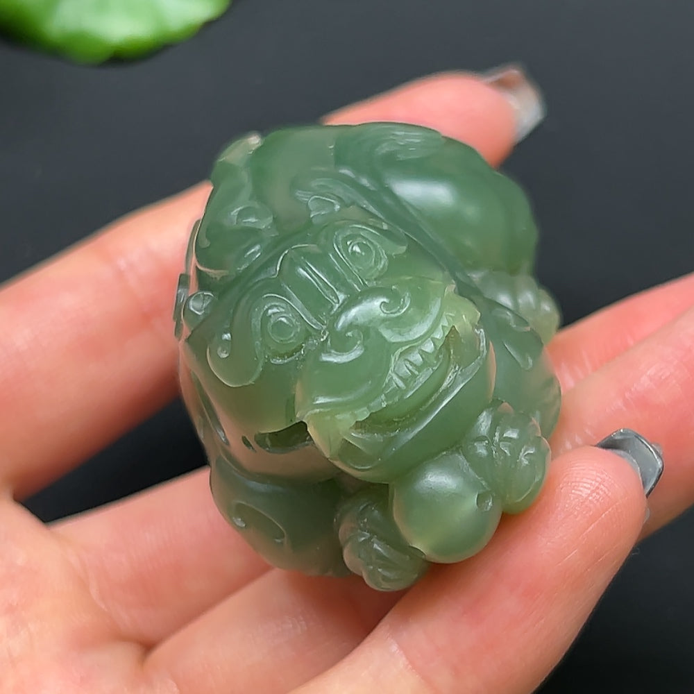Hetian Jade Pixiu pendant necklace from HKHQ featuring a detailed jade Pixiu charm on a delicate chain.