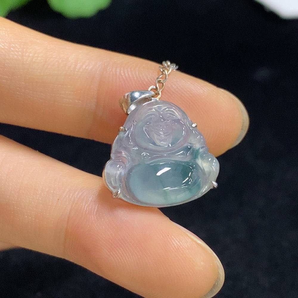 Jadeite Buddha pendant with 18k gold setting, crafted from green jade, weighing approximately 2.65g, by HUILIU HQ.