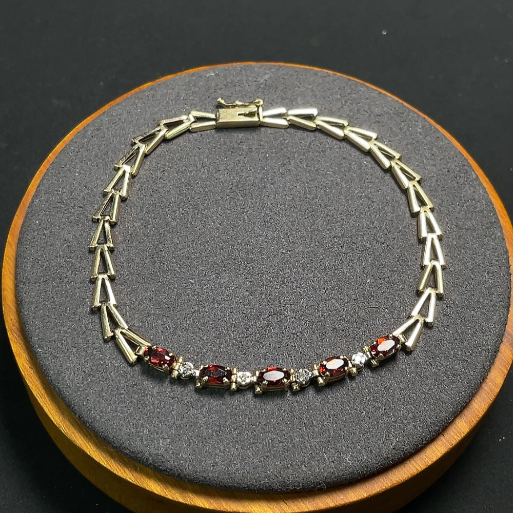 Garnet Bracelet with Diamond Accents, 41% Gold Content