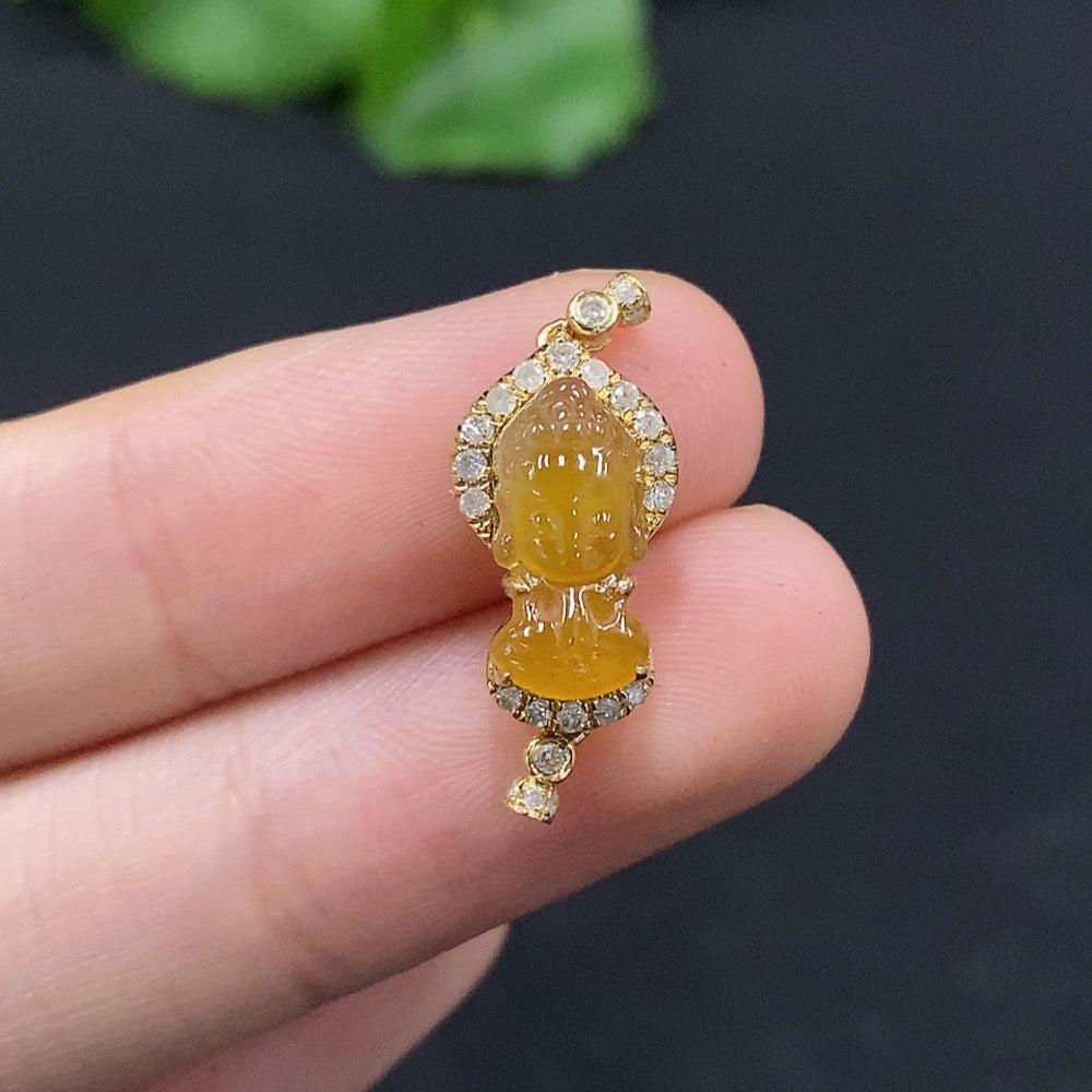 Jadeite Inlaid Pendant . Color Origin Undetermined With Diamond Accents | Huiliu Certified