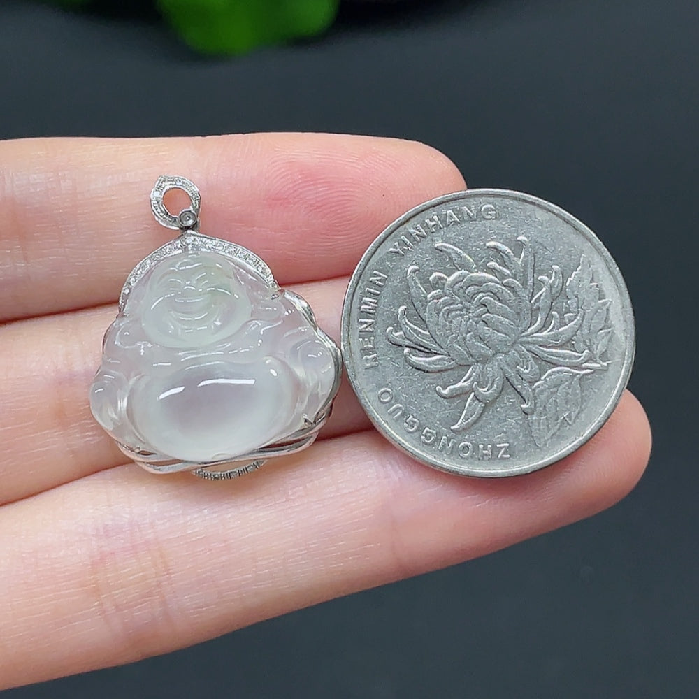Jadeite Buddha Pendant with 18k Gold and Diamond Accents