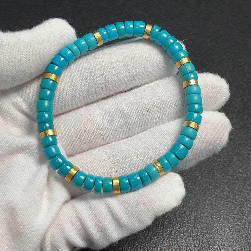HUILIU HQ turquoise gemstone bracelet with 6.2mm beads, approximately 13.33g, featuring vibrant turquoise stones on a gemstone jewelry design.