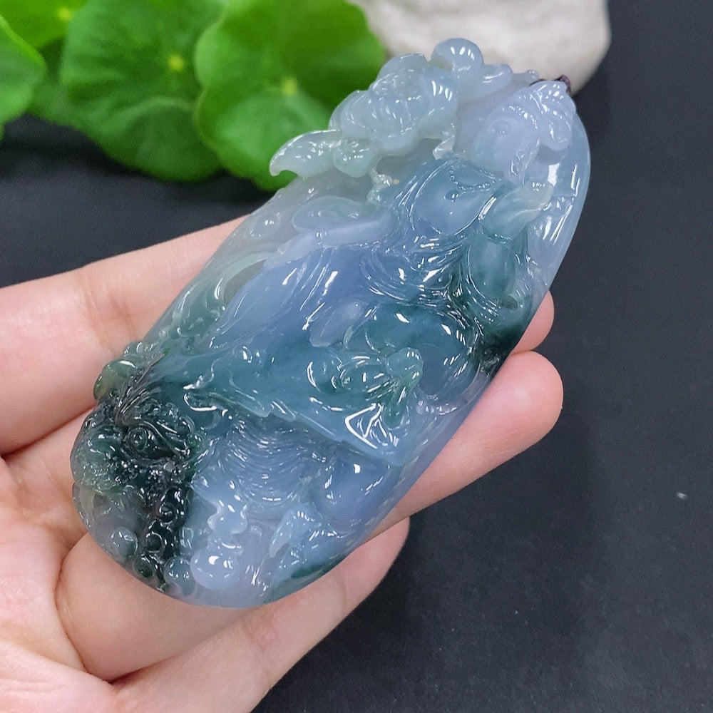 Jadeite Imperial Dragon Guanyin Pendant with Chain, Total Weight Approx. 128.2g (Color Origin Undetermined)