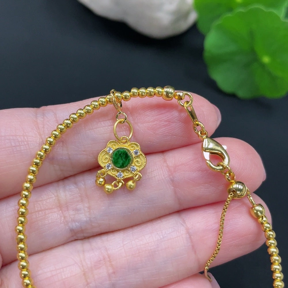 Jadeite Inlaid Bracelet Total Weight Approx. 2.6g Small Steel Beads Gold Content 99% Other Parts Non-Gold Inlaid