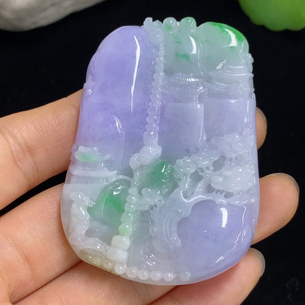Jadeite Landscape Pendant (Including Cord Weight)