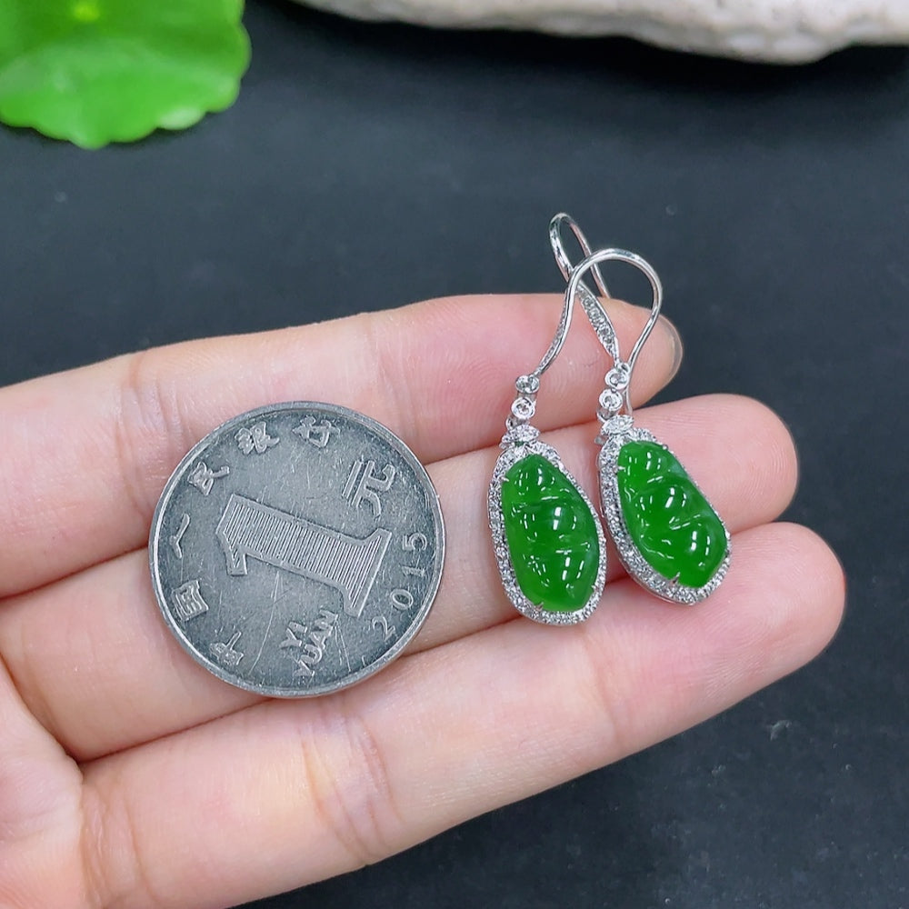 Jadeite Earrings in 18K Gold with Small Diamond Accents