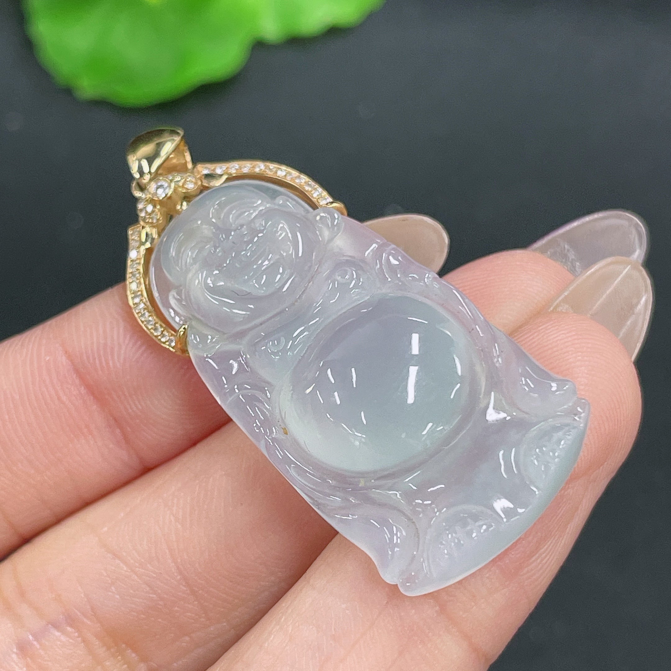Jadeite Pendant Buddha Inlaid with Diamonds . | Huiliu Certified