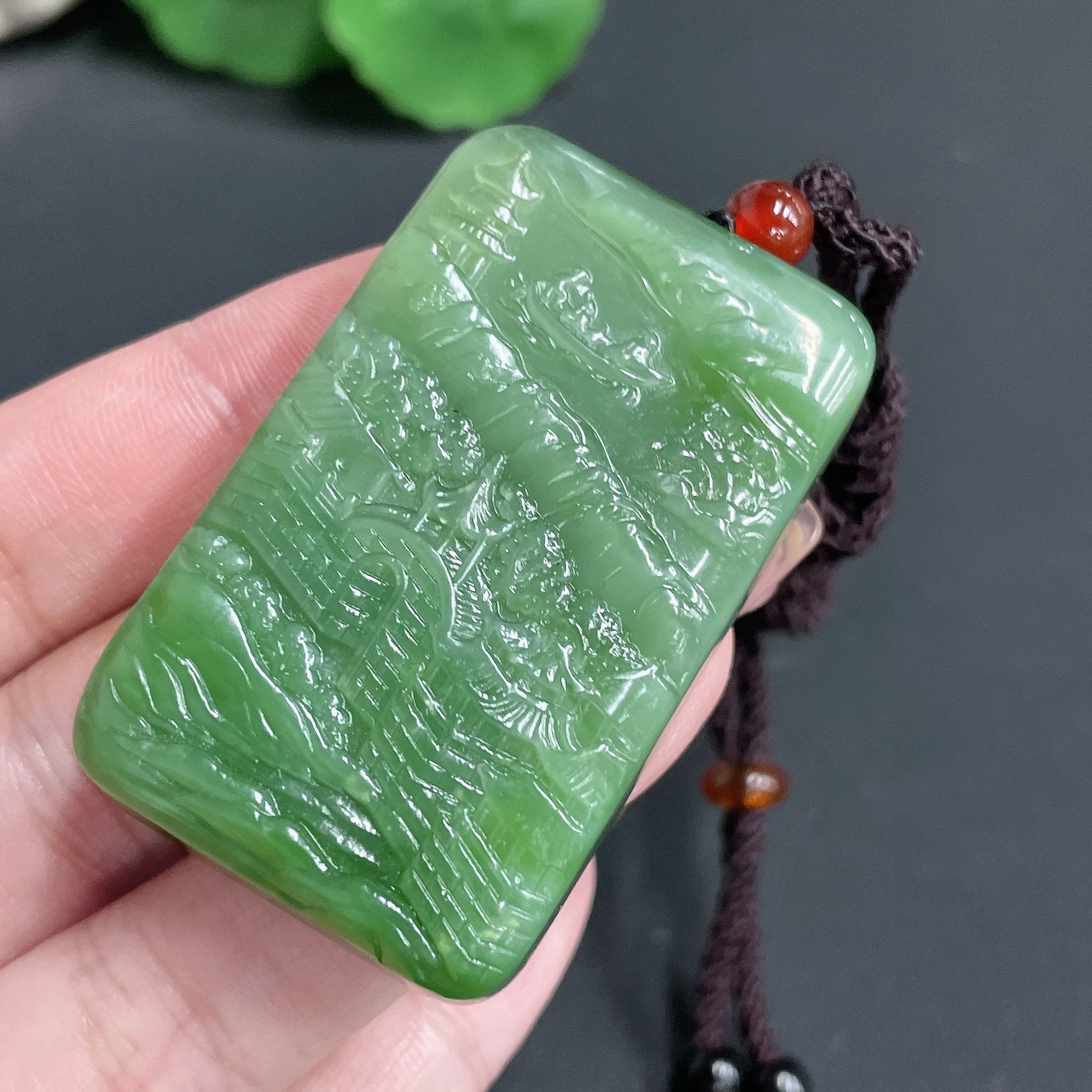 Hetian Jade Pendant Landscape Plaque with Rope | Huiliu Certified