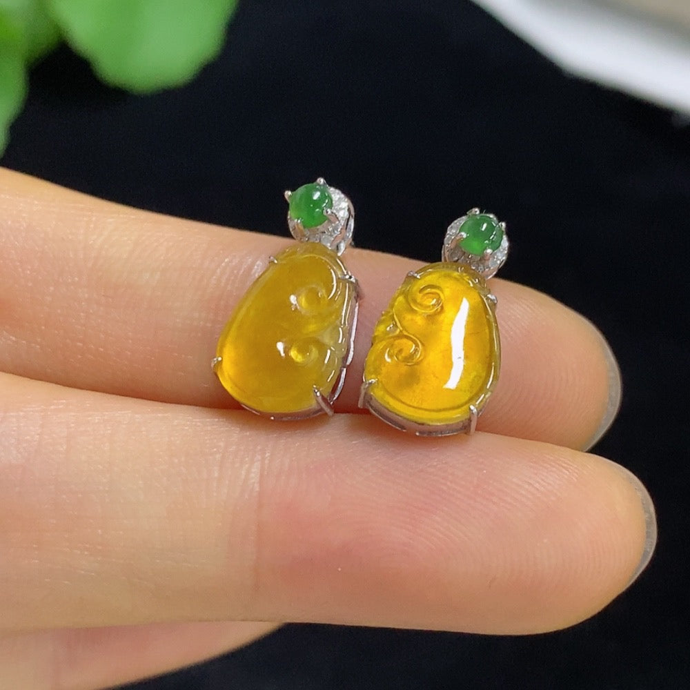 Jadeite Inlaid Earrings 18k Total Weight Approx. 2.13g (Excluding Ear Caps)
