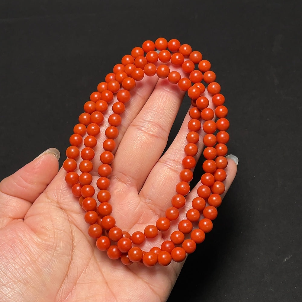 South Red Agate Bead Necklace with Visible Organic Matter