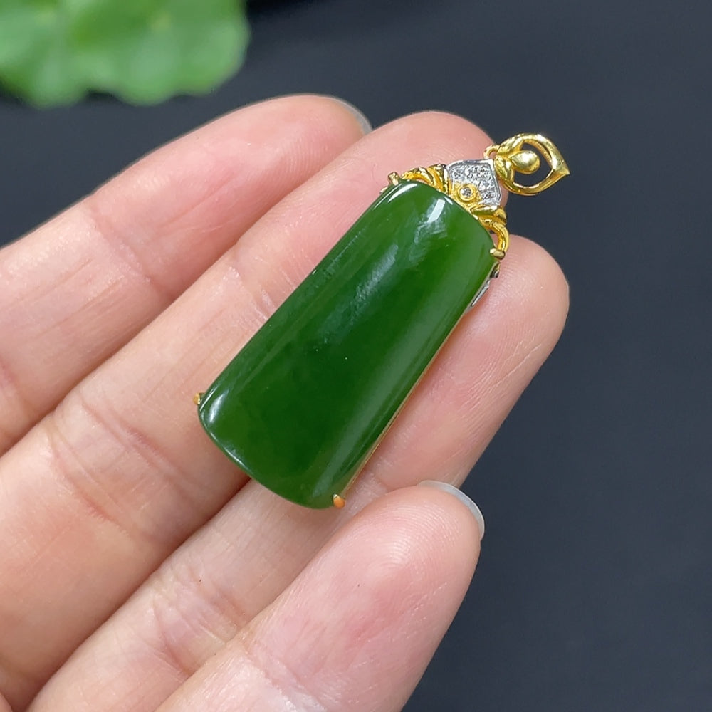 Hetian Jade Jasper Inlaid Plain Pendant 18K Gold Total Weight Approx. 3.6g Non-Diamond