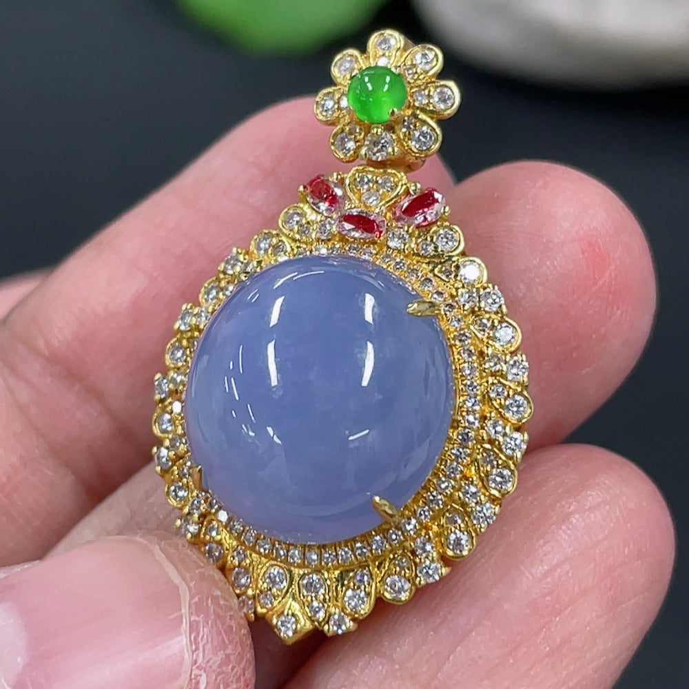 Jadeite Cabochon Pendant with 18K Gold Setting, Non-Diamond Accents (Medium 3 Pieces)