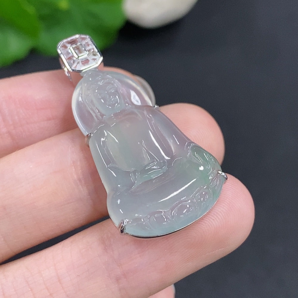 Jadeite Guanyin Pendant 18k Gold Total Weight Approx. 5.8g