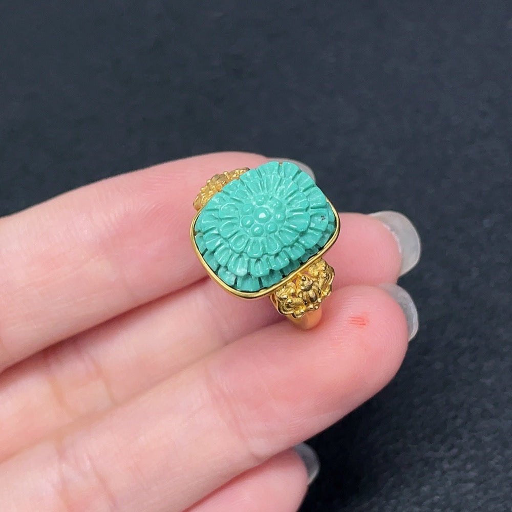 Turquoise Ring 18K Gold With Box