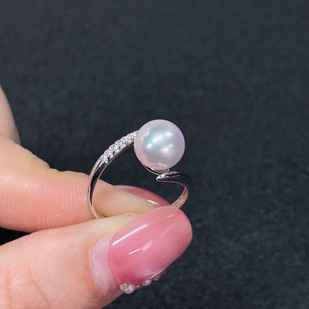 Sea Water Pearl Ring, Color Origin Undetermined, Non-Diamond Pearl Influence, ., Stone . 8.2mm | Huiliu Certified