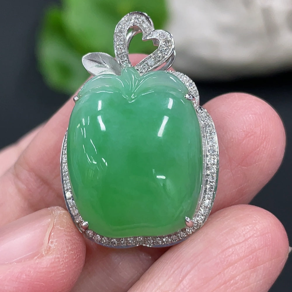 Jadeite Apple Pendant Set in with Diamond Accents, . | Huiliu Certified