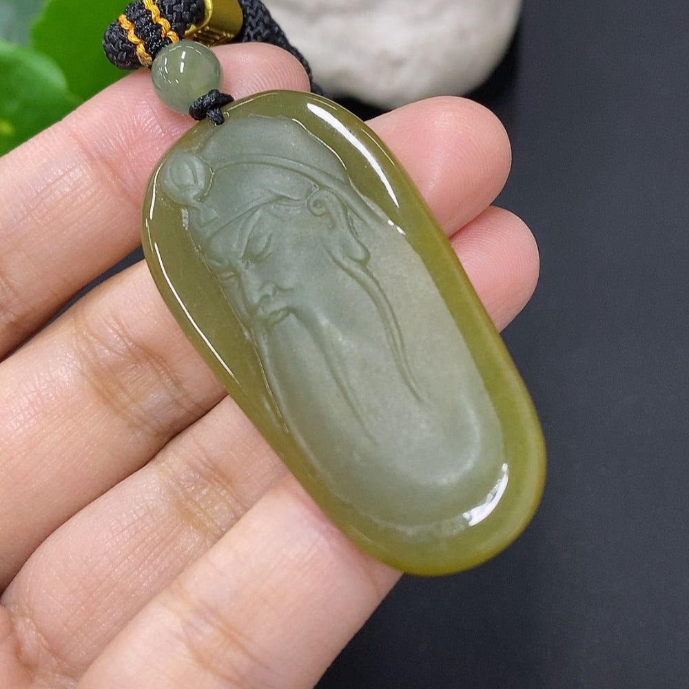 Jadeite Guan Gong Pendant Total Weight Including Rope Approximately 21.5g