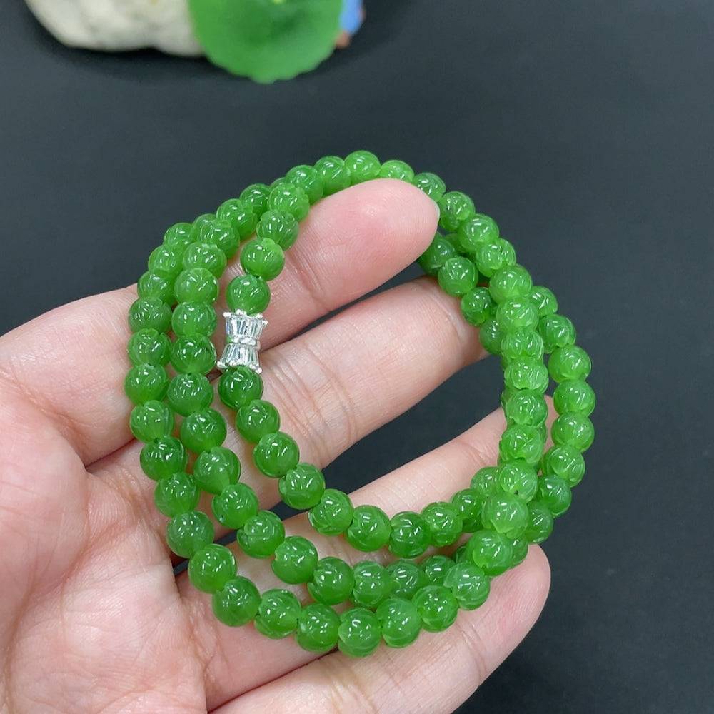 Hetian Jade Jasper Flowering Wealth beaded necklace with 6mm beads, weighs about 29.9g, featuring natural jade and gemstone beads.