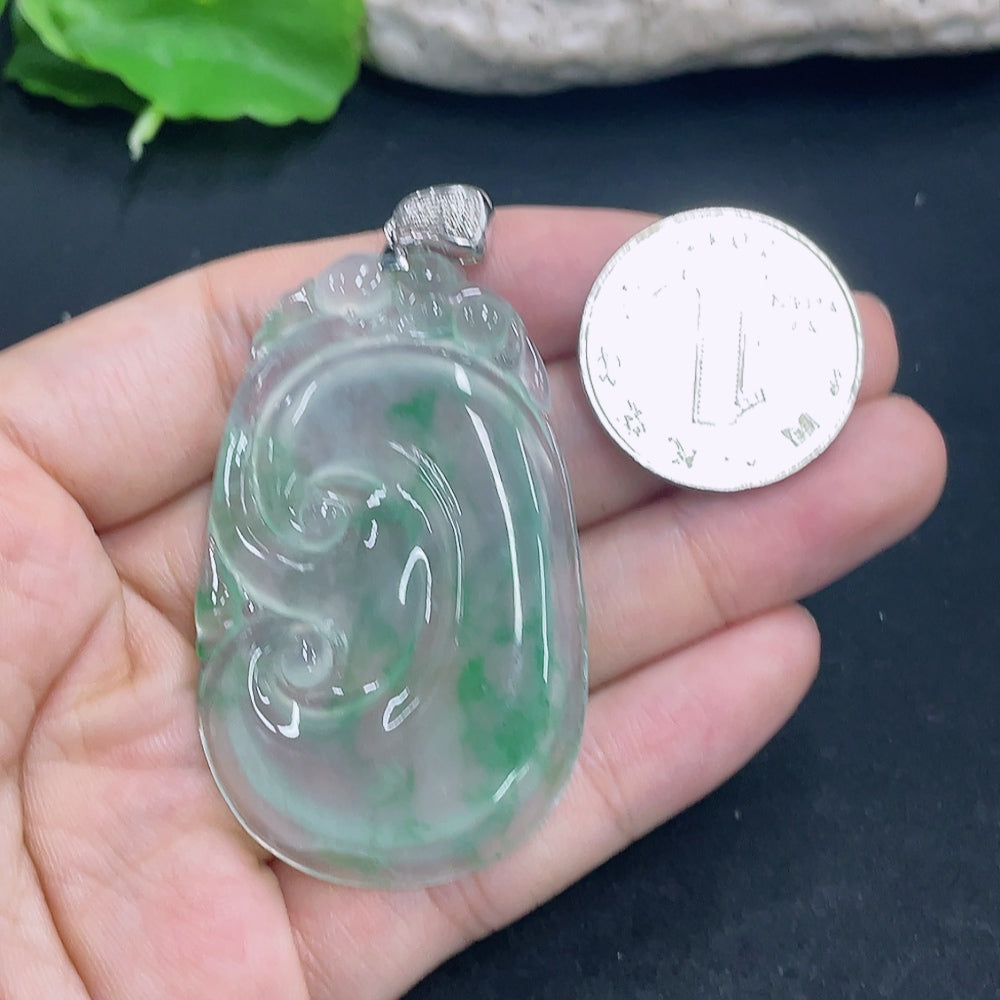 Jadeite Pendant Ruyi 18k with Diamond Accents Total Weight Approx. 18.9g