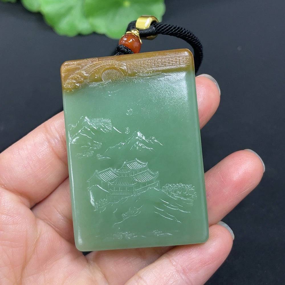 Huiliu Hetian jade pendant featuring Guanyin figure, finely carved with smooth polished surface, traditional religious jewelry.