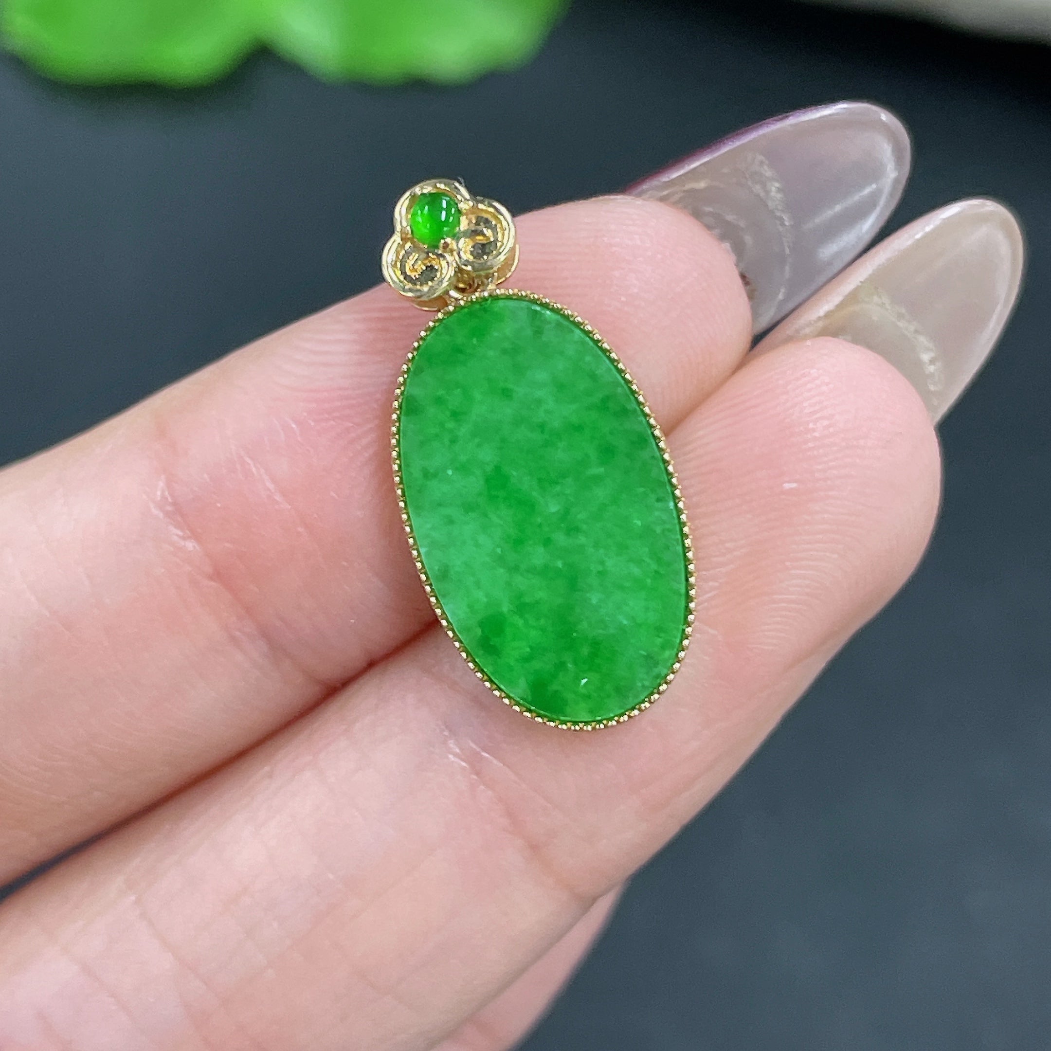 Jadeite Pendant 18k Gold Inlaid Total Weight Approx. 1.72g